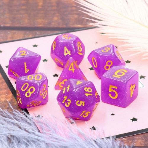 Purple Translucent Glitter Roleplaying Dice Set ideal for DND